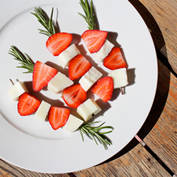 Strawberry haloumi rosemary skewers